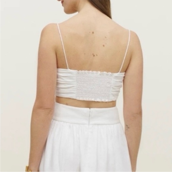 Reformation Louise Linen Top White fitted bodice cropped smocked back Sz 10 NEW - Picture 2 of 10